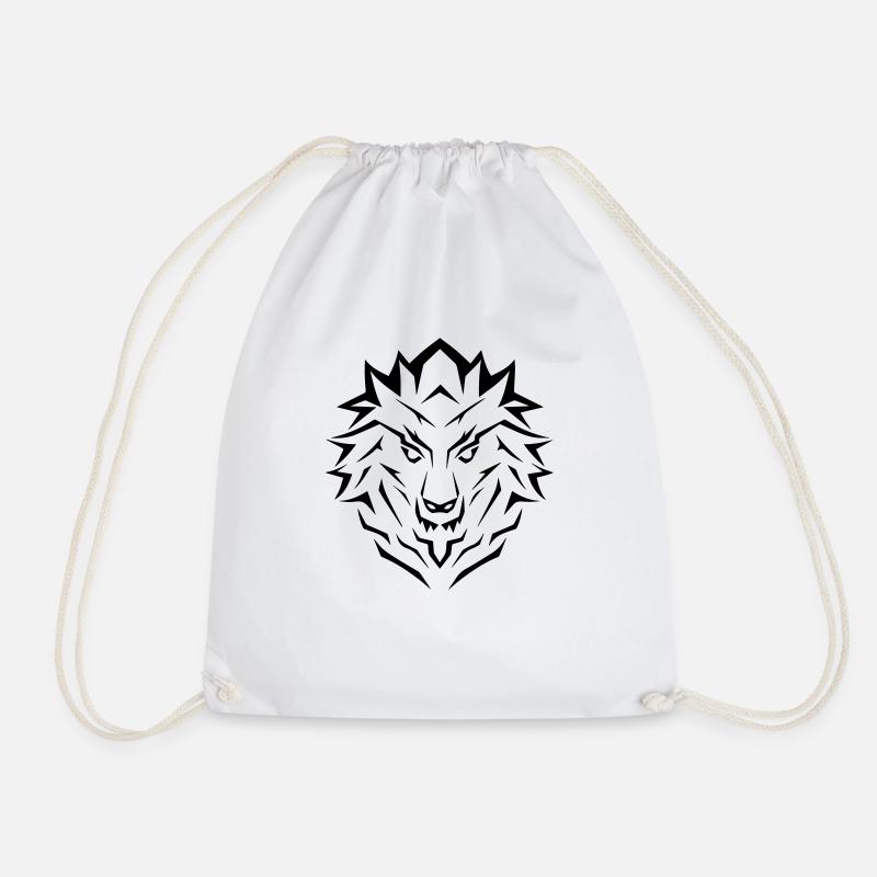 Lion Head Symbol Logo Emblem - Drawstring Bag - white