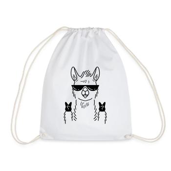 Llama Alpaca Peace Hand Gesture - Drawstring Bag - white - Front