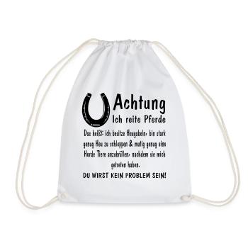 Achtung ich reite Pferde Heugabeln stark mutig - Turnbeutel - Weiß - Vorne