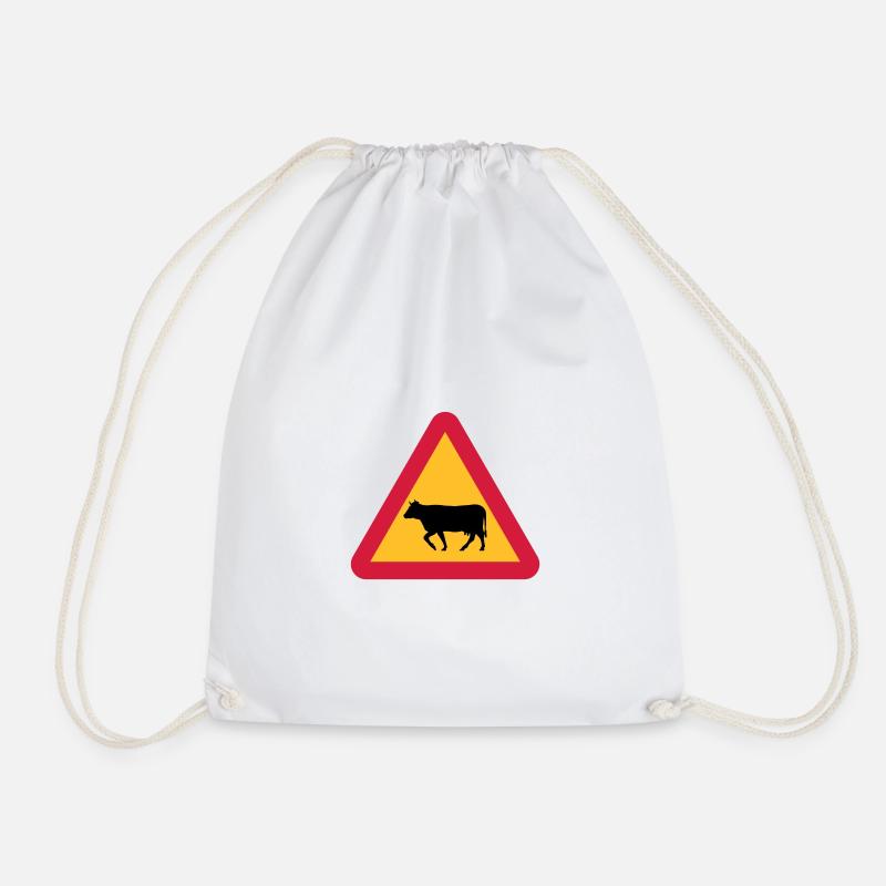 Street sign Attention Cow - Drawstring Bag - white