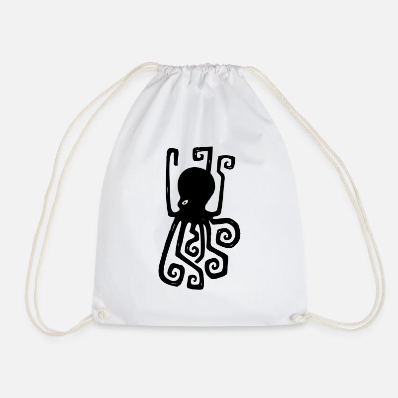 Octopus Tribal Spirals - Drawstring Bag - white