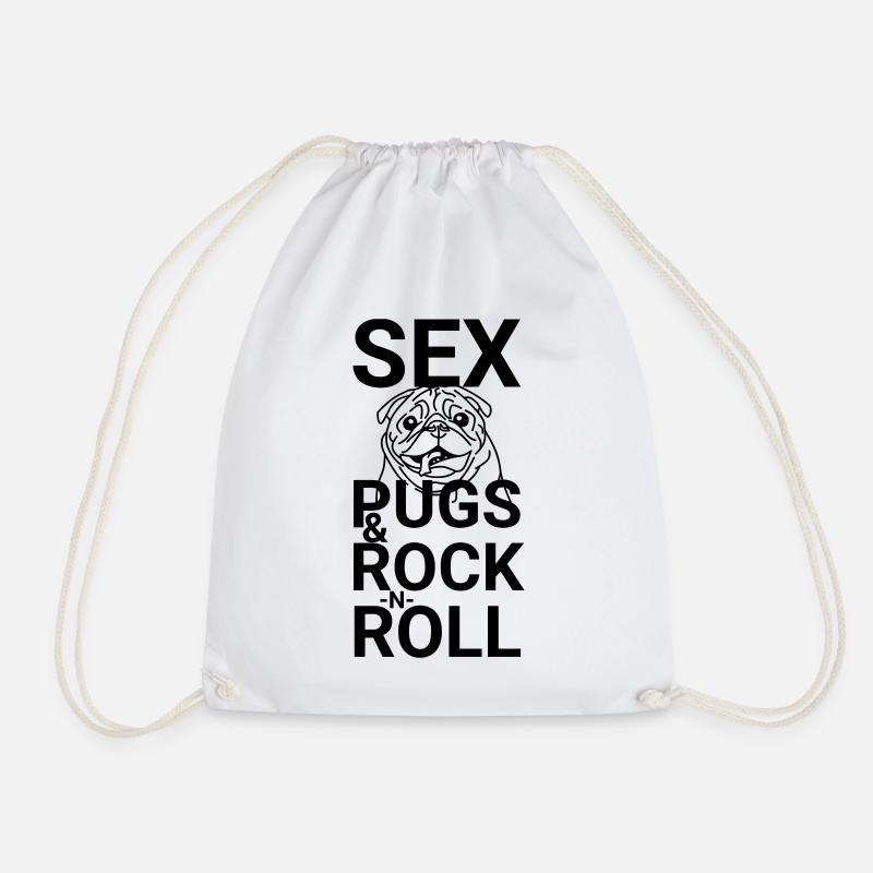 Pug and Roll - The rocking pug - Drawstring Bag - white