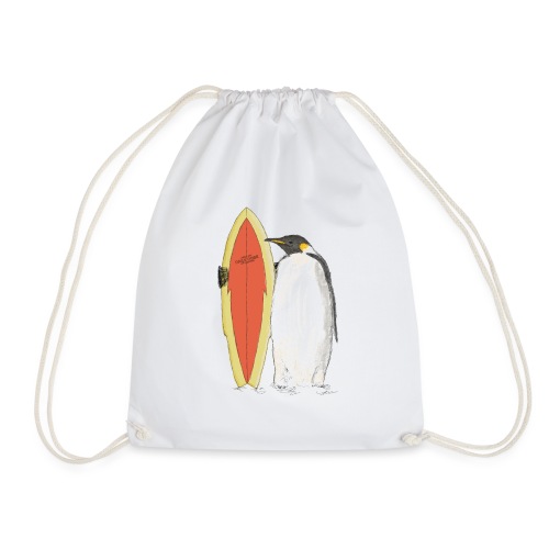 A Penguin with Surfboard - Drawstring Bag