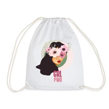 girl power flowers strong face pink feminism cute - Drawstring Bag - white - Front