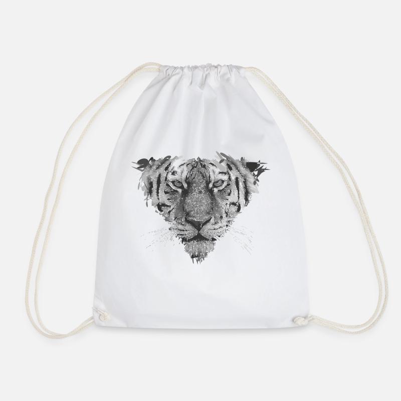 Tiger head frontal - Drawstring Bag - white