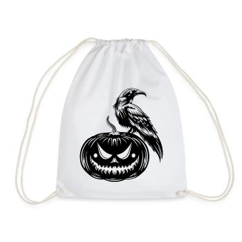 Rabe auf Kürbis - Gothic Halloween Design - Turnbeutel - Weiß - Vorne