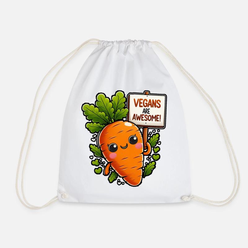 Vegan carrot mascots are great - Drawstring Bag - white