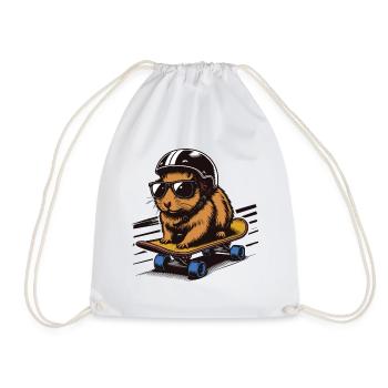 Skateboard Hamster mit Helm - Turnbeutel - Weiß - Vorne