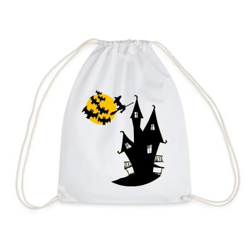 Witch's house with moon and bats - Drawstring Bag - white - Front