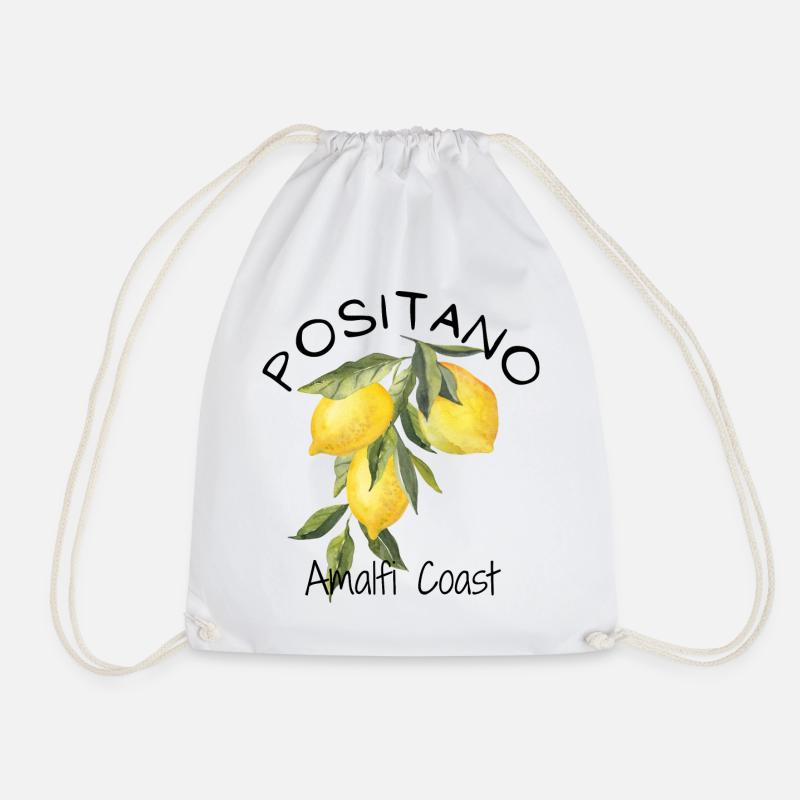 Positano Amalfi Coast Italy Vacation - Drawstring Bag - white