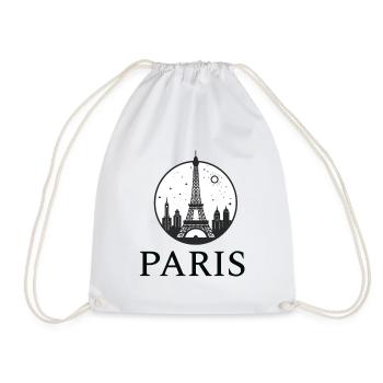 Paris Eiffel Tower silhouette in a circle - Drawstring Bag - white - Front