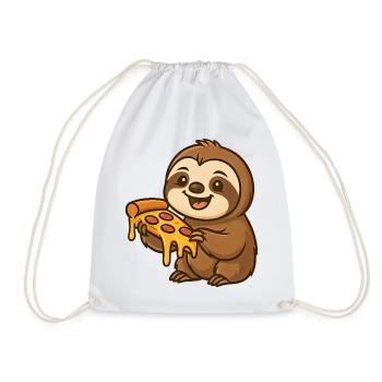 Cute Sloth Cartoon Pizza Pizza Lover Fun - Drawstring Bag - white - Front