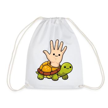 Playful Left Handed Turtle Cartoon Design - Drawstring Bag - white - Front