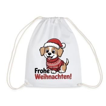 Weihnachtshund – Frohe Weihnachten! - Turnbeutel - Weiß - Vorne