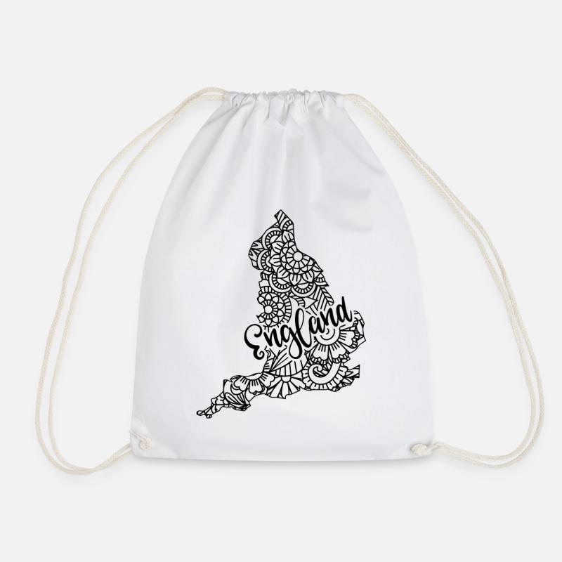 England Mandala Map London UK British - Drawstring Bag - white