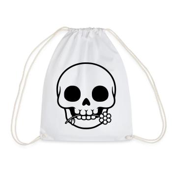 Totenkopf mit Blume | Leben & Tod Symbol - Turnbeutel - Weiß - Vorne
