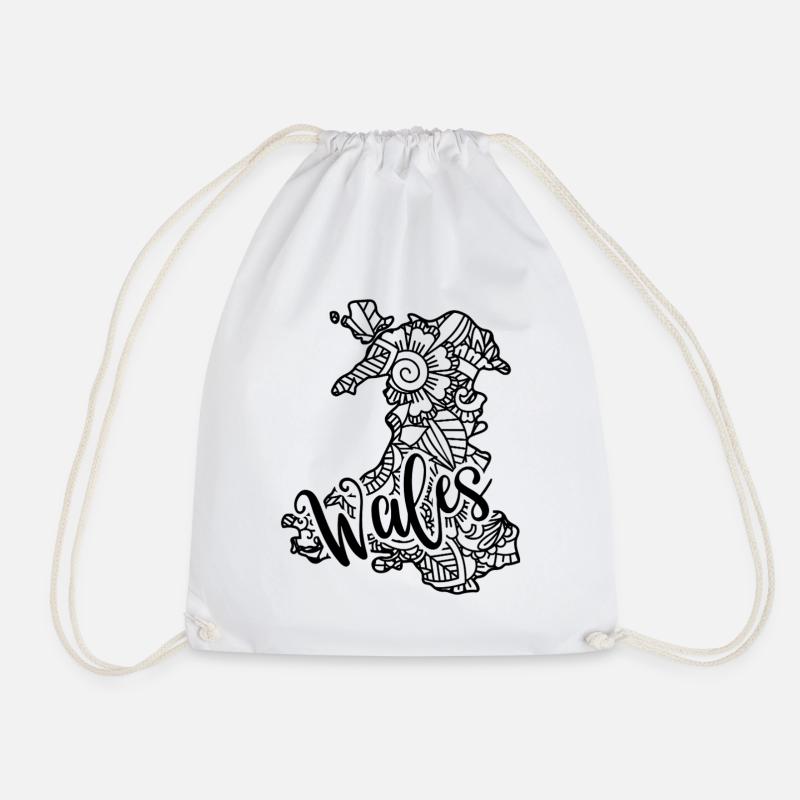 Wales Welsh Dragon Mandala Map - Drawstring Bag - white