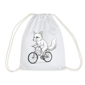 Fox Cyclist Sketch on Bike - Drawstring Bag - white - Front