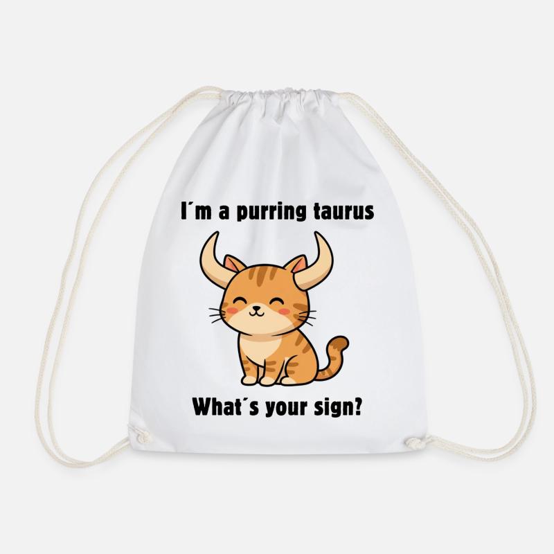 Cute Taurus Cat – Strong Zodiac Sign Motif - Drawstring Bag - white