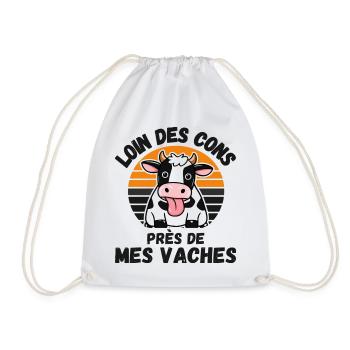 Loin Des Cons Près De Mes Vaches Humour Vintage - Sac de sport léger - blanc - Devant