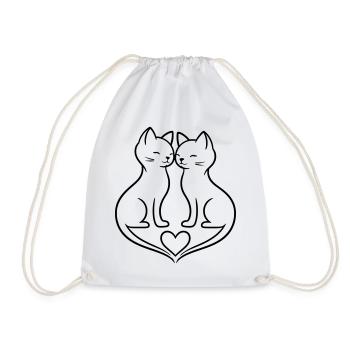 Dessin de trait d’amour du couple de chats | Style romantique élégant - Sac de sport léger - blanc - Devant