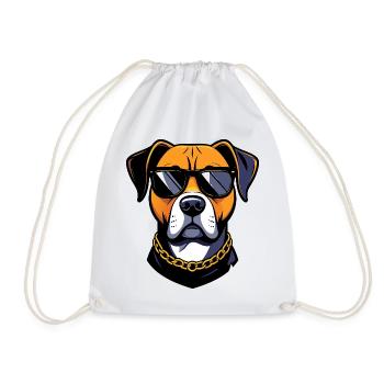 Cooler Hund mit Sonnenbrille und Goldkette Motiv - Turnbeutel - Weiß - Vorne