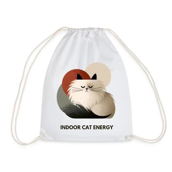 Indoor Cat Energy Retro Illustration Design - Drawstring Bag - white - Front