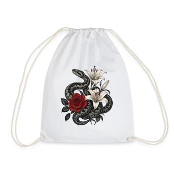 Black and red flower snake - Vipera berus - Drawstring Bag - white - Front