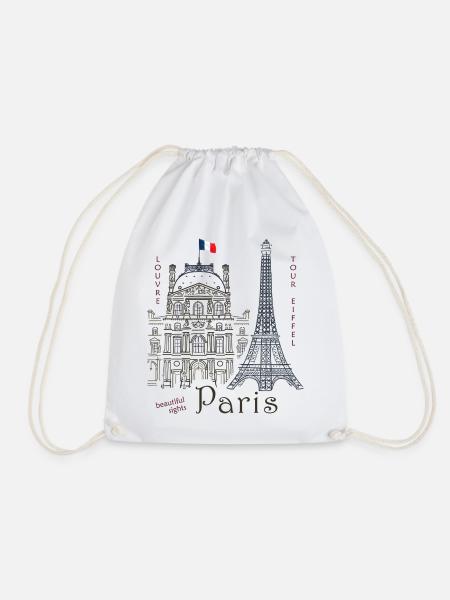 Paris, Zeichnung Louvre & Eiffelturm - Turnbeutel - Weiß