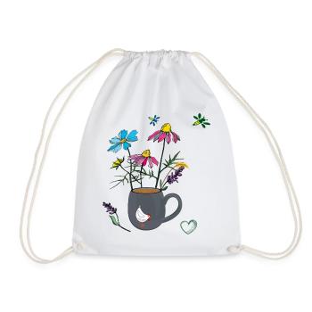 Blumen in einem Becher mit Huhn - Turnbeutel - Weiß - Vorne