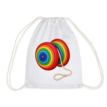 Buntes Jo-Jo – Stickmotiv Optik  - Turnbeutel - Weiß - Vorne