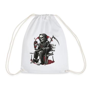 Grim Reaper Kaffee auf Bank - Turnbeutel - Weiß - Vorne
