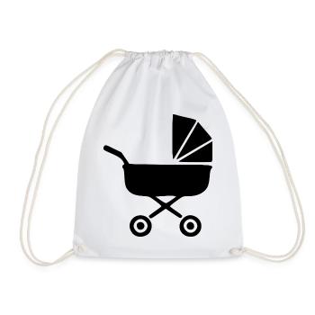 Schwarzer Kinderwagen Baby Geburt Geschenk  - Turnbeutel - Weiß - Vorne