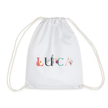 Art du nom LUCA avec des fleurs brodées - Sac de sport léger - blanc - Devant