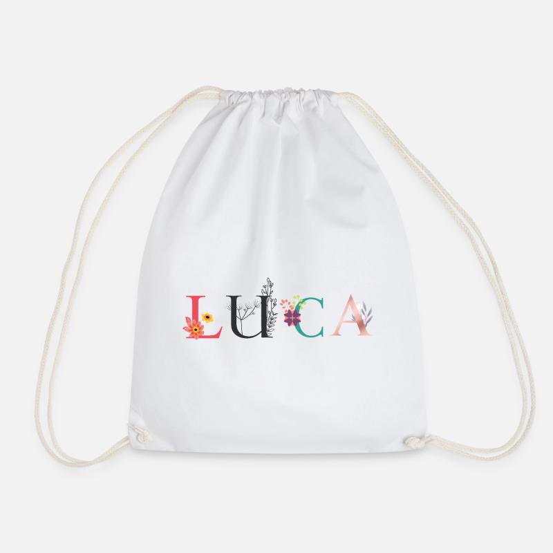 Art du nom LUCA avec des fleurs brodées - Sac de sport léger - blanc