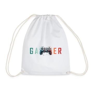 Gamer Schriftzug bunt Controller Splatter - Turnbeutel - Weiß - Vorne