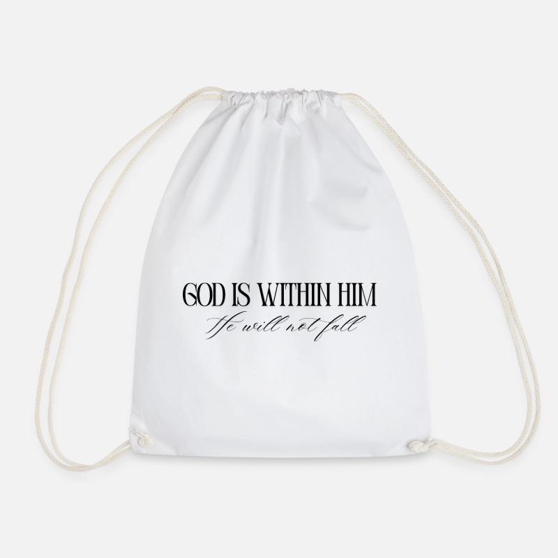 God is within him – Psalm 46:5 Bible Verses - Drawstring Bag - white