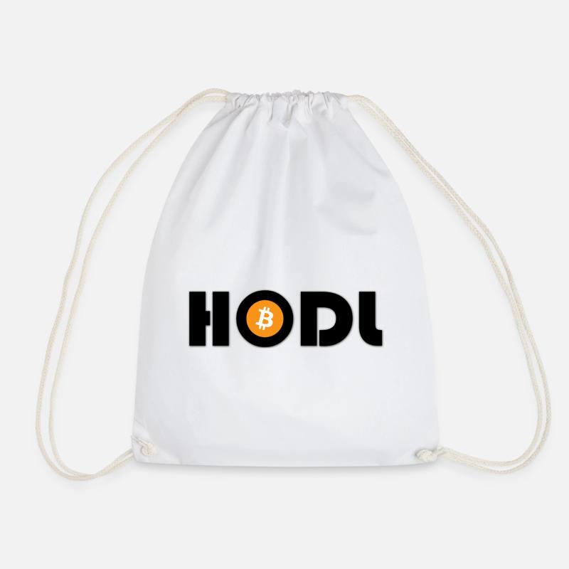 Bitcoin Symbol Print Orange Coin - Drawstring Bag - white