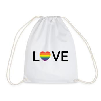 LOVE | Rainbow LGBTQIA Pride | schwarze Schrift - Turnbeutel - Weiß - Vorne