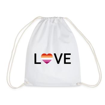 « LOVE » Cœur Fierté lesbienne | Police noire - Sac de sport léger - blanc - Devant
