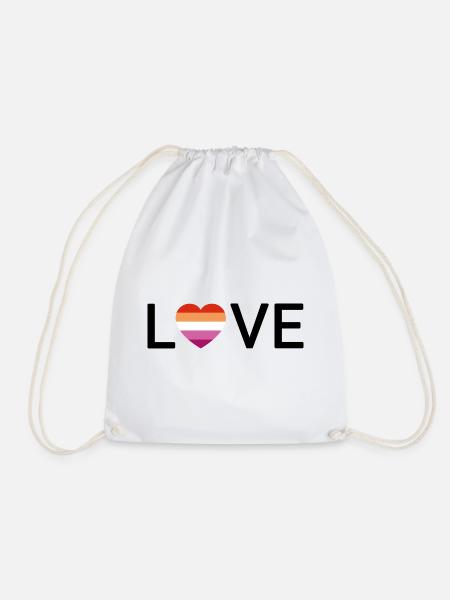 "LOVE" Herz Lesbian Pride | Schrift schwarz - Turnbeutel - Weiß