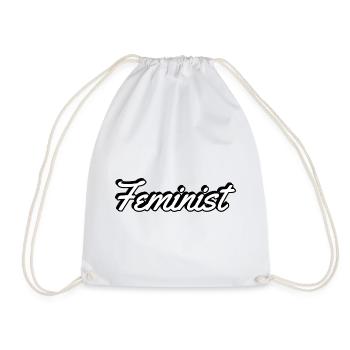 Feminist Script on Apparel - Drawstring Bag - white - Front