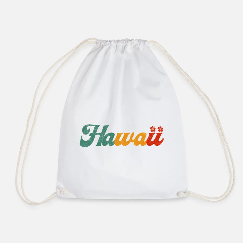 Hawaiian Tiki Sunset Typography Tee - Drawstring Bag - white