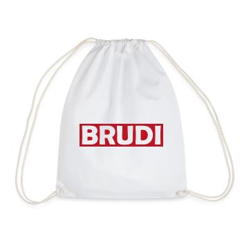 BRUDI Bold Red Logo Tee - Drawstring Bag - white - Front
