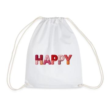 Happy Stoff Optik Typografie Trend - Turnbeutel - Weiß - Vorne