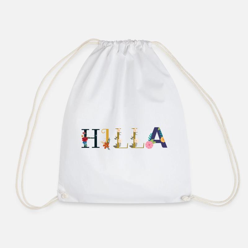 HILLA name decorated with flowers - Drawstring Bag - white