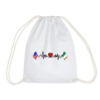 Cardio Heart with USA Flag and Ireland Flag - Drawstring Bag - white - Front