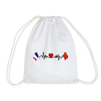 Cardio heart with Flag France and flag China - Drawstring Bag - white - Front