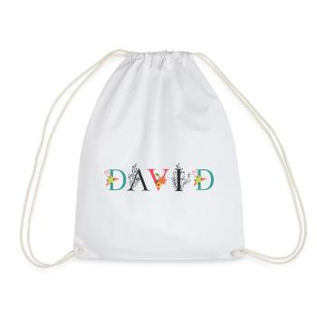 DAVID Name Art With Flowers Embroidered - Drawstring Bag - white - Front
