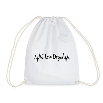 I Love Dogs Heartbeat - Drawstring Bag - white - Front